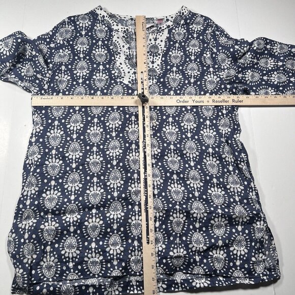 Sigrid Olsen Tunic Top Women’s Size L 100% Linen Navy & White 3/4 Sleeve Casual - Picture 6 of 6